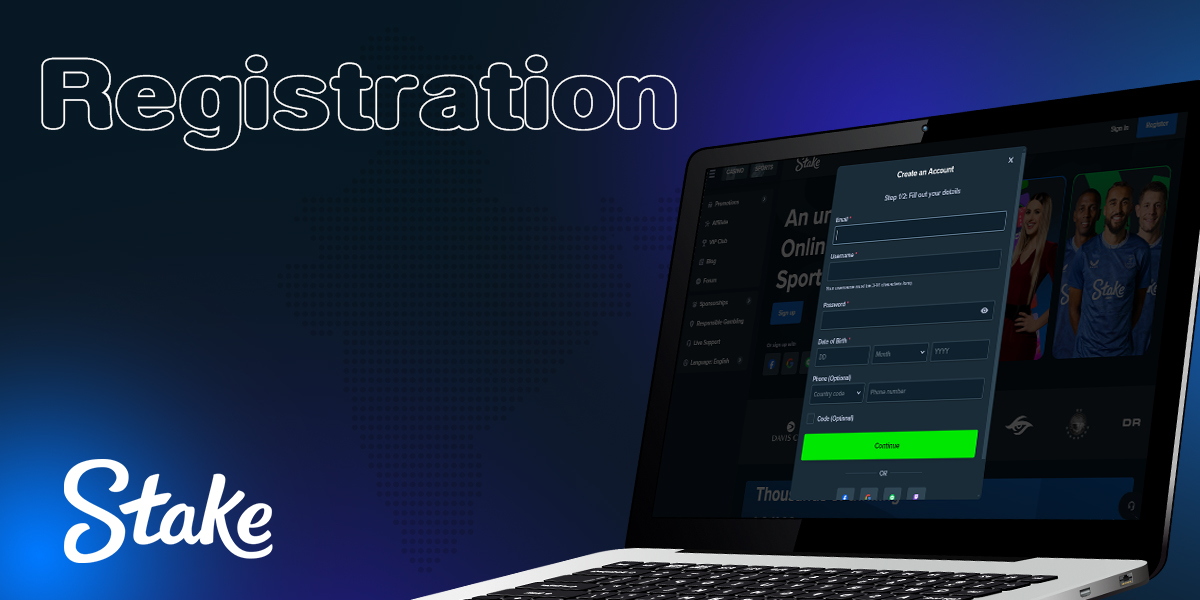 Instructions for creating a new account on the Stake casino website
