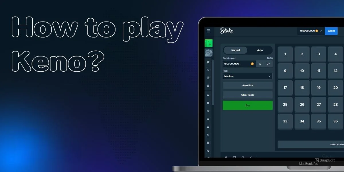 Instructions on how to start playing Keno at Stake casino site

