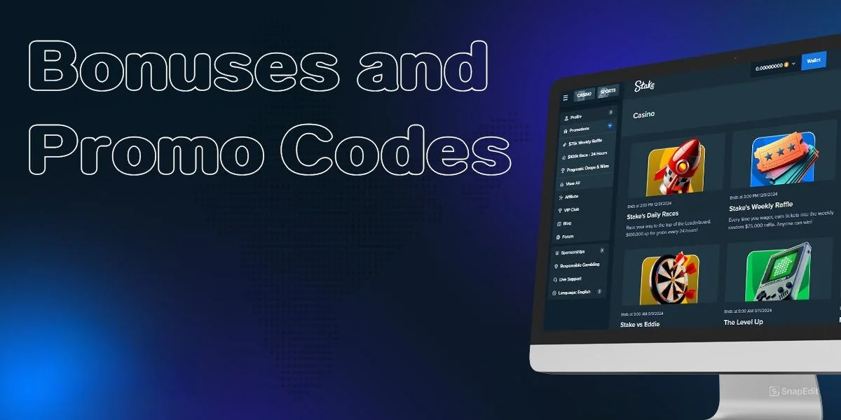 Bonuses and promo codes for Stake games at online casino site
